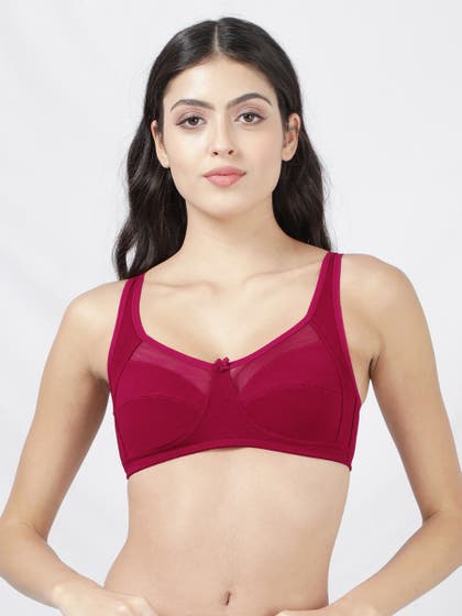 Susie Beet Red Mesh Neckline Non Padded Everyday Bra