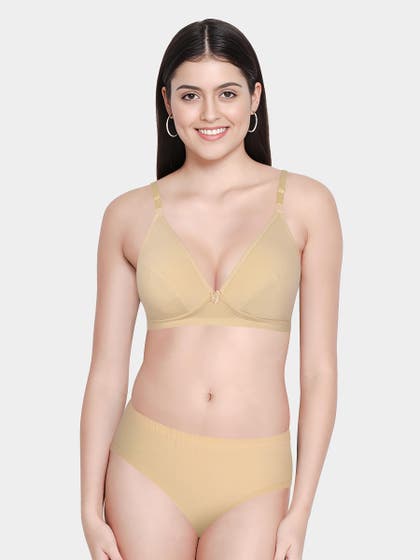 Susie Almond Buff Plunge Bra Bikini Lingerie Set