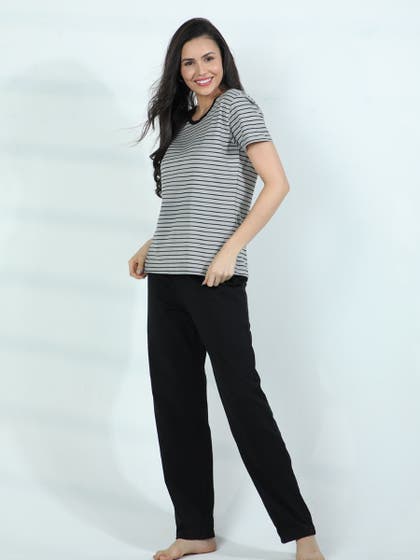 Shyaway Monument Grey Stripe Printed Pyjama Set