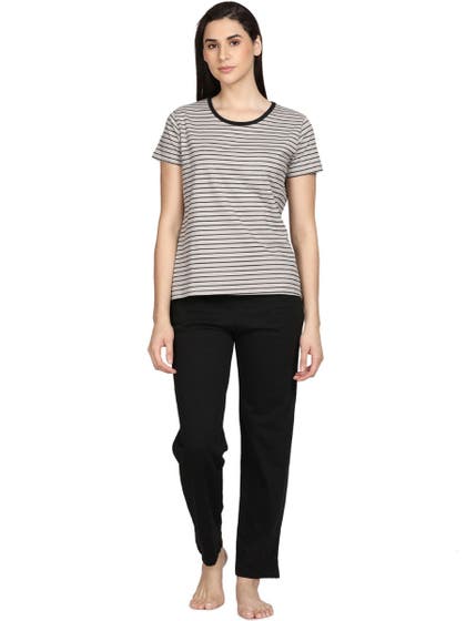Shyaway Monument Grey Stripe Printed Pyjama Set