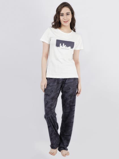 Shyaway Stormfront Grey Camaflouge Printed Pyjama Set