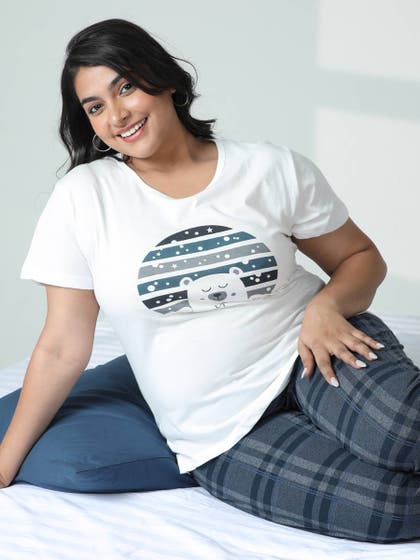 Shyaway White Navy Bearly Awake Pyjama Set