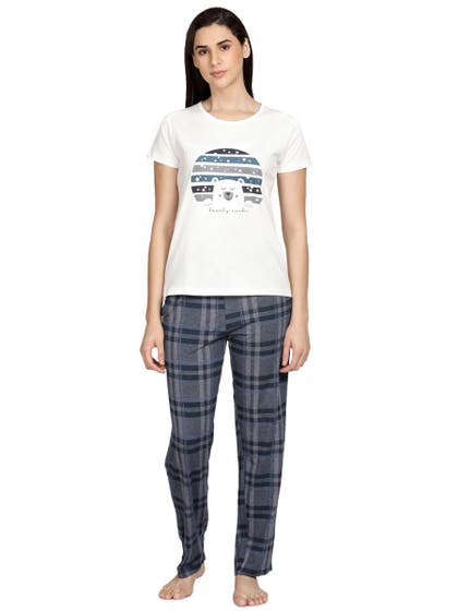 Shyaway White Navy Bearly Awake Pyjama Set