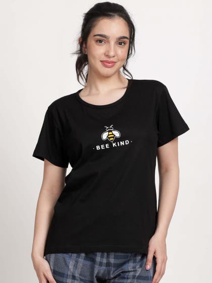 Shyaway Black Beauty Bee Kind Print Nightwear Top