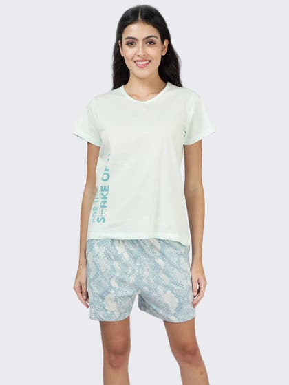 Shyaway Skylight Blue Animal Printed Shorts set