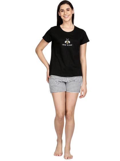 Shyaway Black White Bee Kind Shorts Set