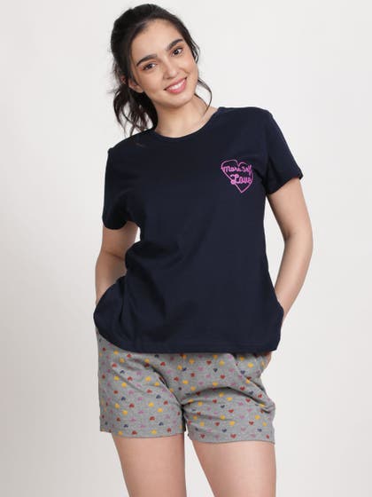 Shyaway Blue Grey More Self Love Shorts Set