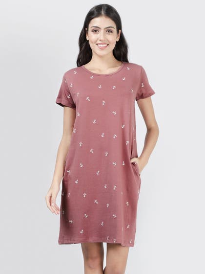 Shyaway Wild Orchid Anchor Printed Casual Sleep Tee