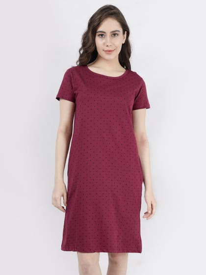 Shyaway Purple Potion Polka Printed Casual Sleep Tee