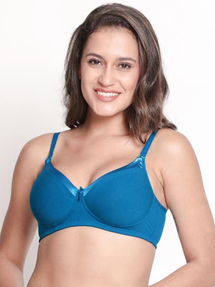 Susie Blue Satin Neck Cotton Padded Everyday Bra