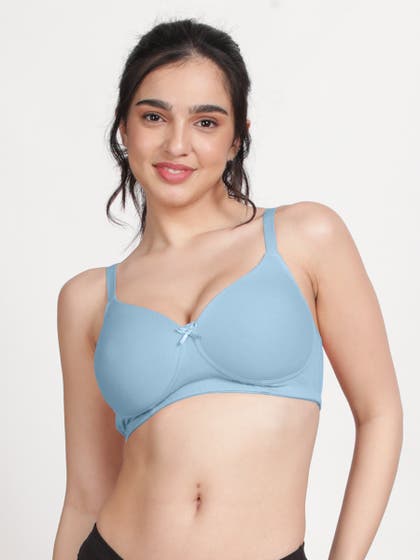 Susie Angelfalls Blue Solid Cotton Padded Everyday Bra