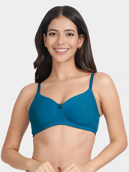 Susie Blue Solid Cotton Padded Everyday Bra