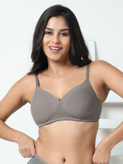 Susie Stormfront Grey Solid Cotton Padded Everyday Bra