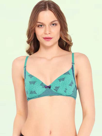 Enamor Green Butterfly Printed Racerback Bra