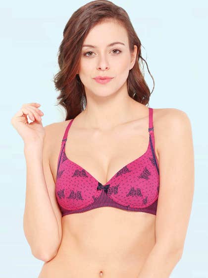 Enamor Magenta Butterfly Printed Racerback Bra
