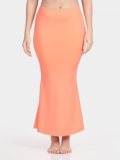 United Classic Coral Reef Orange Flared Side Slit Saree Shapewear