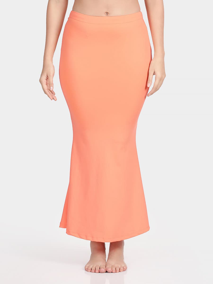 United Classic Coral Reef Orange Flared Side Slit Saree Shapewear