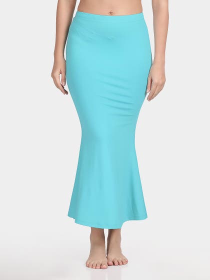 United Classic Island Paradise Blue Flared Side Slit Saree Shapewear