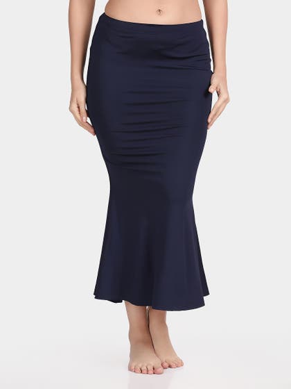 United Classic Ocean Cavern Blue Flared Side Slit Saree Shapewear