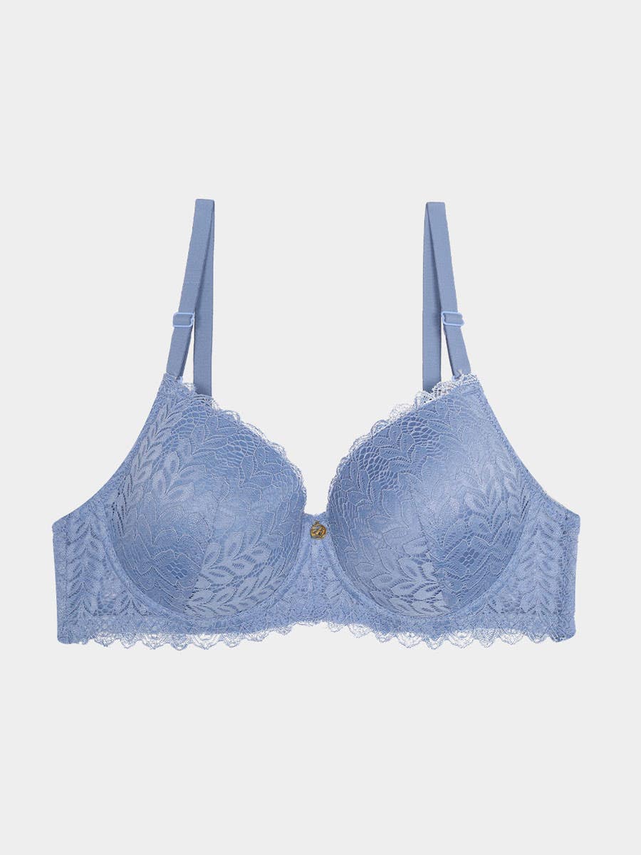 Susie Angelfalls Blue Leaf Patterned Lace Padded Wired Bra