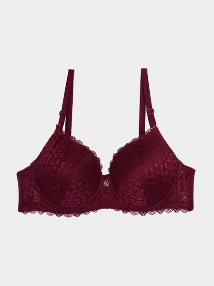 Susie Purple Potion Leaf Patterned Lace Padded Wired Bra