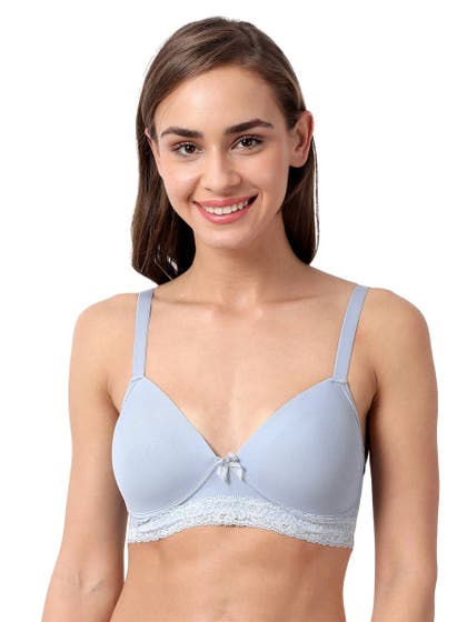 Taabu Delicate Blue Lace Trim Everyday Seamless Cup Wirefree Bra