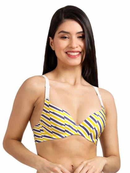 Shyaway Yellow Blue Abstract Chevron Print Seamless T-Shirt Bra