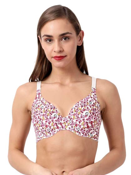 Shyaway HANA White Floral Garden Print Seamless T-Shirt Bra