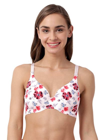 Shyaway HANA White Red Floral Print Seamless T-Shirt Bra