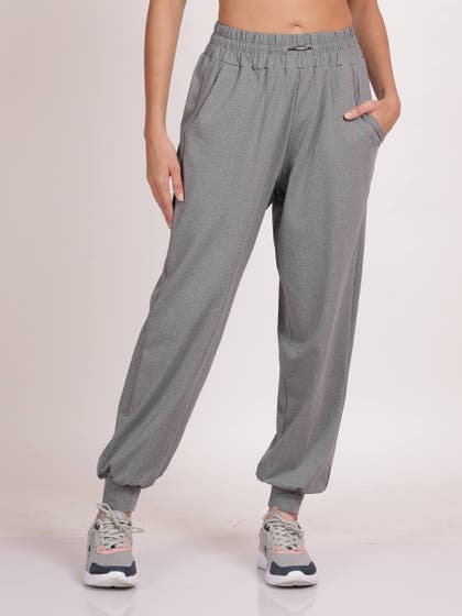 Shyle Grey Melange High Waist Casual Fit Jogger Bottoms