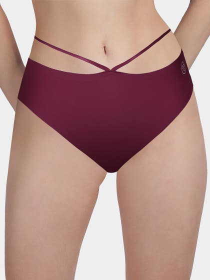 Susie Cabernet Red Solid Seamless String Bikini Panty