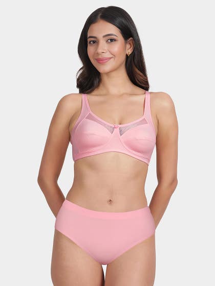 Susie Tickled Pink Mesh Neckline Non Padded Everyday Bra Lingerie Set
