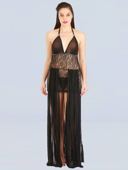 Shyle Black Halter Neck Babydoll With Pleats 