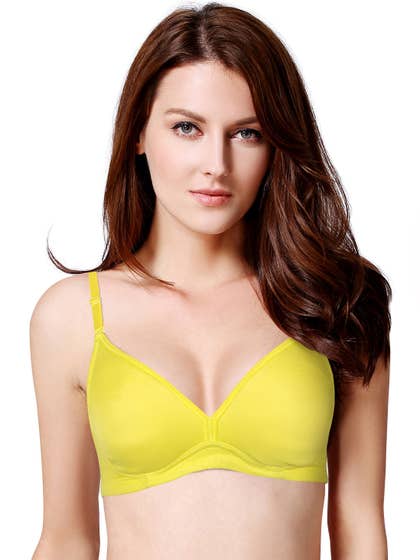 Laavian Yellow Lightly Lined Plunge Neck T-Shirt Bra 