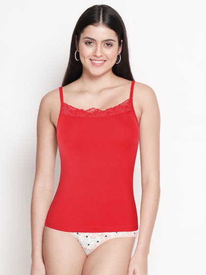 Susie Racing Red Lace Neck Adjustable Strap Camisole