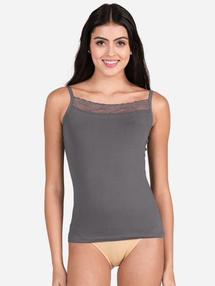 Susie StormFront Grey Lace Neck Adjustable Strap Camisole
