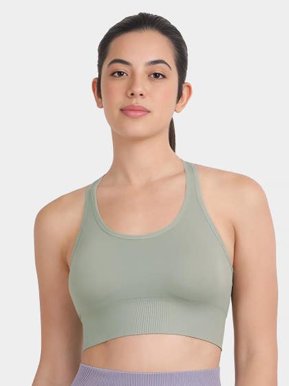 Shyle Light Olive T Back Seamless Sports Bra
