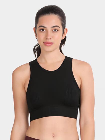 Shyle Black Beauty Eyelet Knit Breathable Seamless Sports Bra