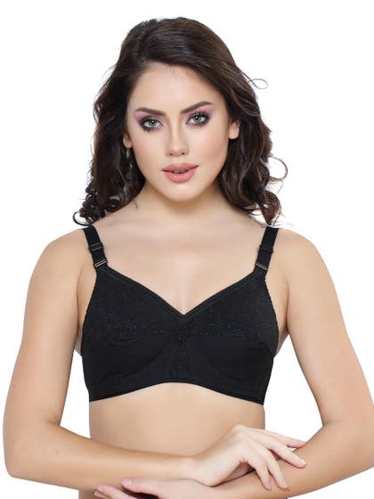 Libra Black Cotton Solid Non Padded Hakoba Everyday Bra