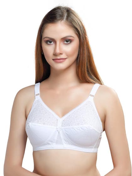Libra White Cotton Solid Non Padded Hakoba Everyday Bra