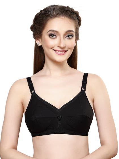 Libra Black Cotton Seamed Non Padded Everyday Bra