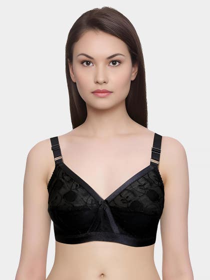 Libra Black Cotton Solid Embroidered Everyday Bra