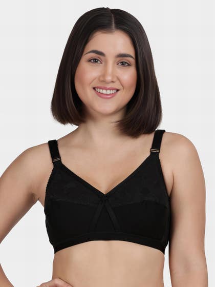 Libra Black Cotton Solid Embroidered Everyday Bra