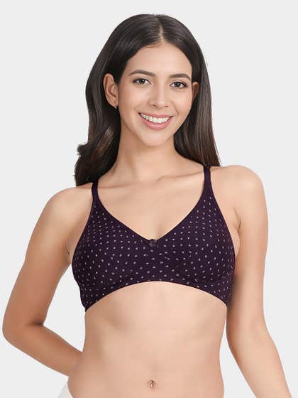 Susie Blackberry Purple Heart Printed Non Padded Bra