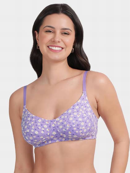 Susie Purple Daisy Print Seamed Full Support Everyday Bra