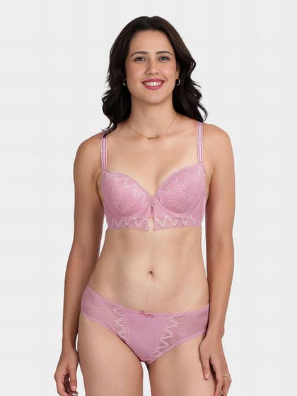 Shyle Light Pink Decorative Lace Pushup Bra And Bikini Panty Lingerie Set