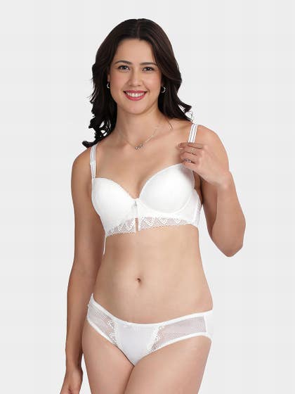 Shyle White Decorative Lace Pushup Bra And Bikini Panty Lingerie Set