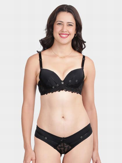 Shyle Black Beauty Pushup Bra And Lace Panty Lingerie Set