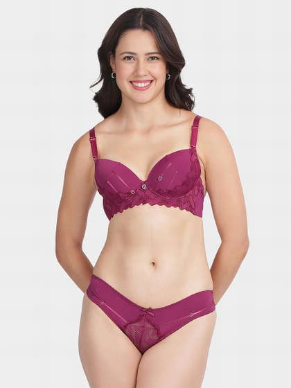 Shyle Magenta Pink Pushup Bra And Lace Panty Lingerie Set