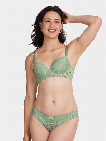 Shyle Pastel Green Pushup Bra And Lace Panty Lingerie Set
